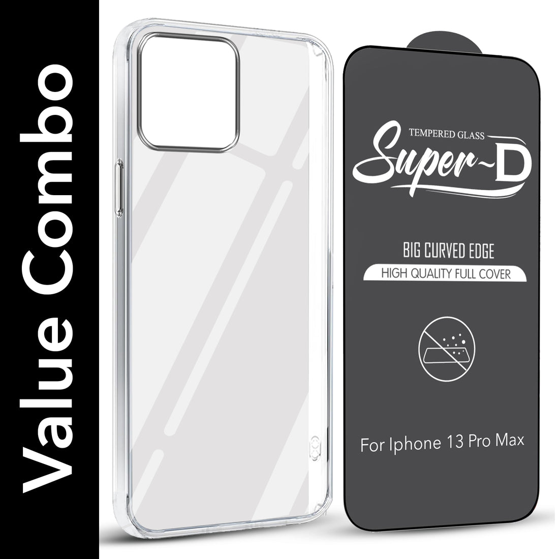 For Apple iPhone 13 Pro Max Combo with Back Cover and 9H Tempered Glass (Lifetime Anti-Yellow | Sleek Hard Crystal | Oleophobic Coating Screen Glass)