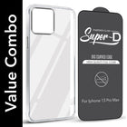 For Apple iPhone 13 Pro Max Combo with Back Cover and 9H Tempered Glass (Lifetime Anti-Yellow | Sleek Hard Crystal | Oleophobic Coating Screen Glass)