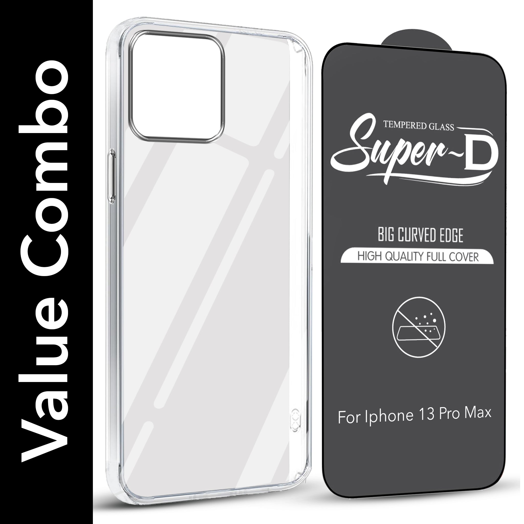 For Apple iPhone 13 Pro Max Combo with Back Cover and 9H Tempered Glass (Lifetime Anti-Yellow | Sleek Hard Crystal | Oleophobic Coating Screen Glass)