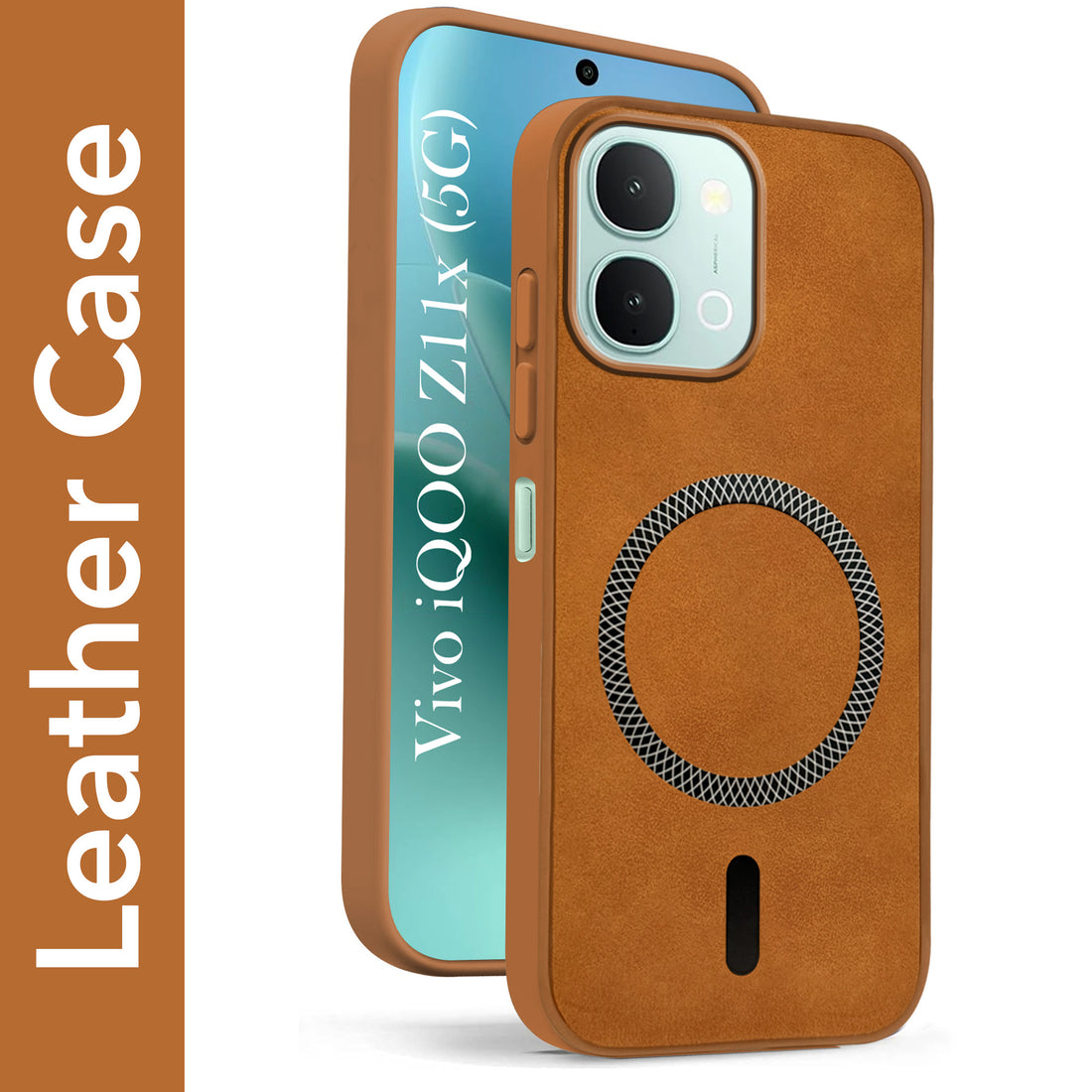 For Vivo iQOO Z11x 5G Back Cover Case Leather Finish (MagSafe Compatible Wireless Charging | Soft Touch | Camera Bump Protection)