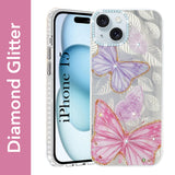 For Apple iPhone 15 Back Cover Case (Luxury Floral Glitter Cute Butterfly | Diamond Studded Camera Bump | Girls & Women Design)