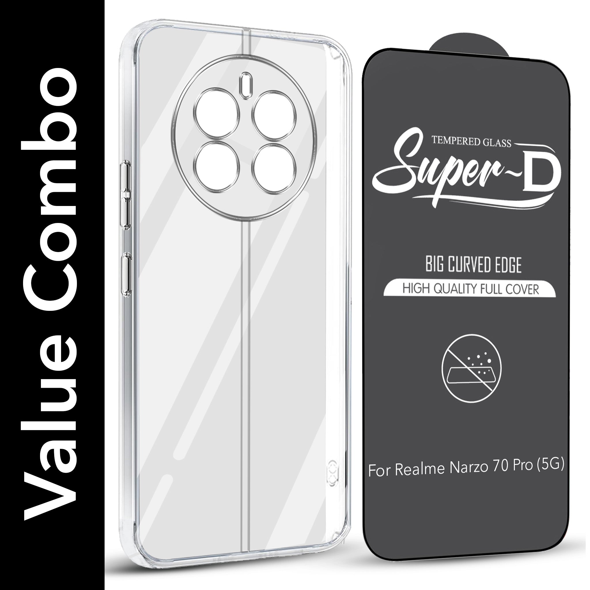 For Realme Narzo 70 Pro Combo with Back Cover and 9H Tempered Glass (Lifetime Anti-Yellow | Sleek Hard Crystal | Oleophobic Coating Screen Glass)