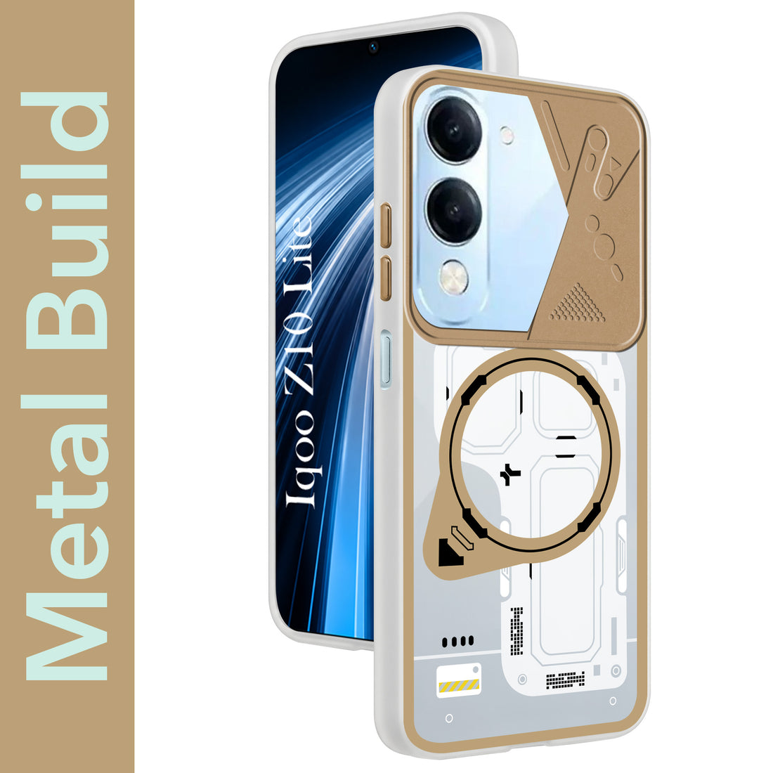 For Vivo iQOO Z10 Lite Metallic Back Cover Case (Metallic Camera Protection & Buttons | Translucent Milky Shade | Hard Polycarbonate)