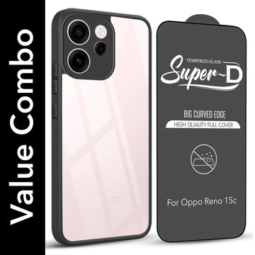 For Oppo Reno 15c (Combo with Back Cover and 9H Tempered Glass (Lifetime Anti-Yellow | Crystal Clear Shockproof | Oleophobic Coating Screen Glass)
