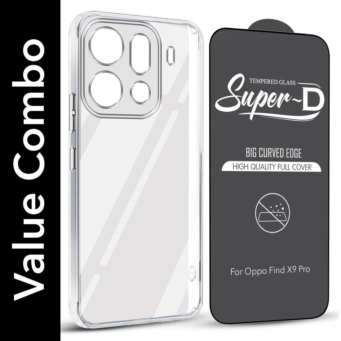 For Oppo Find X9 Pro Combo with Back Cover and 9H Tempered Glass (Lifetime Anti-Yellow | Sleek Hard Crystal | Oleophobic Coating Screen Glass)