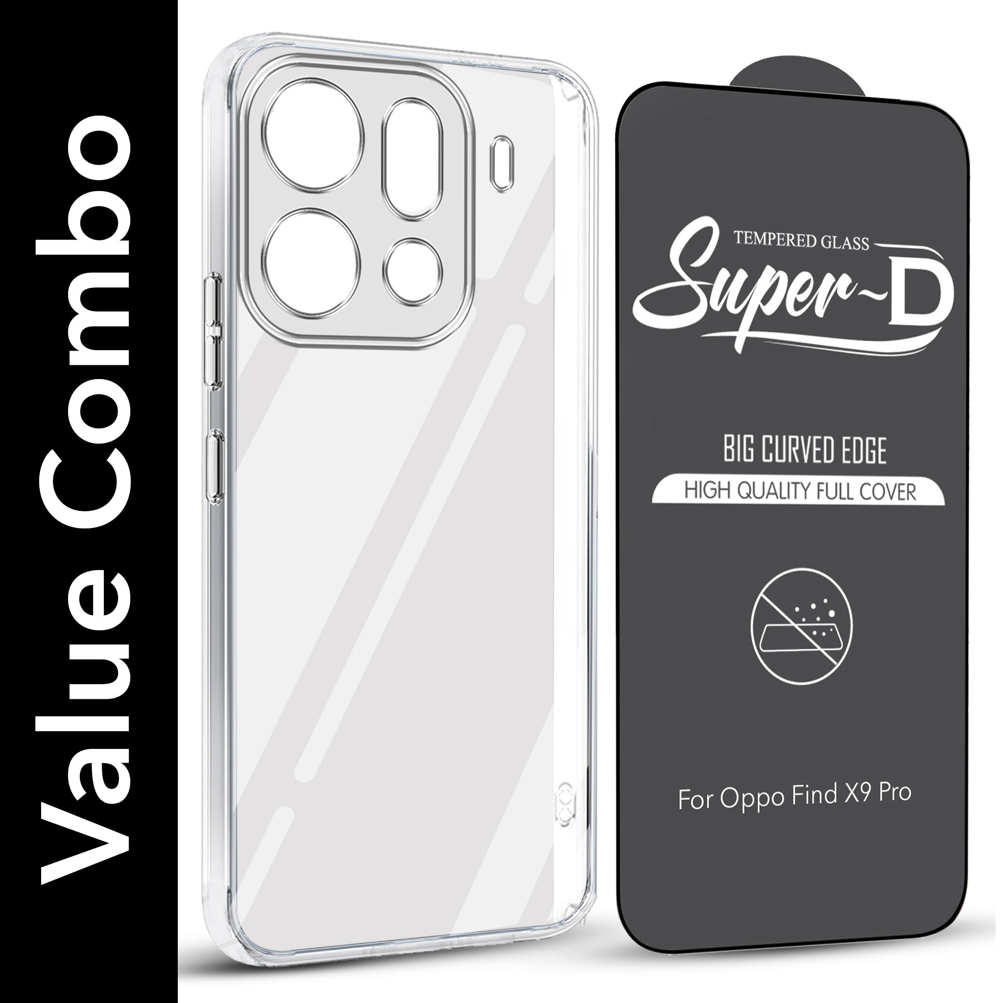 For Oppo Find X9 Pro Combo with Back Cover and 9H Tempered Glass (Lifetime Anti-Yellow | Sleek Hard Crystal | Oleophobic Coating Screen Glass)