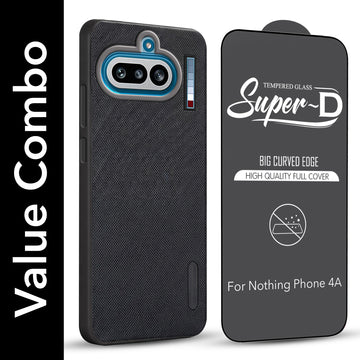For Nothing Phone 4A 5G Combo with Back Cover and 9H Tempered Glass (Textured Grip Design | Micro-Fiber Cloth Inside | Oleophobic Coating Screen Glass)