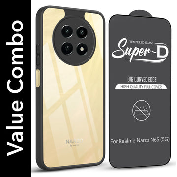 For Realme Narzo N65 5G Combo with Back Cover and 9H Tempered Glass (Lifetime Anti-Yellow | Crystal Clear Shockproof | Oleophobic Coating Screen Glass)