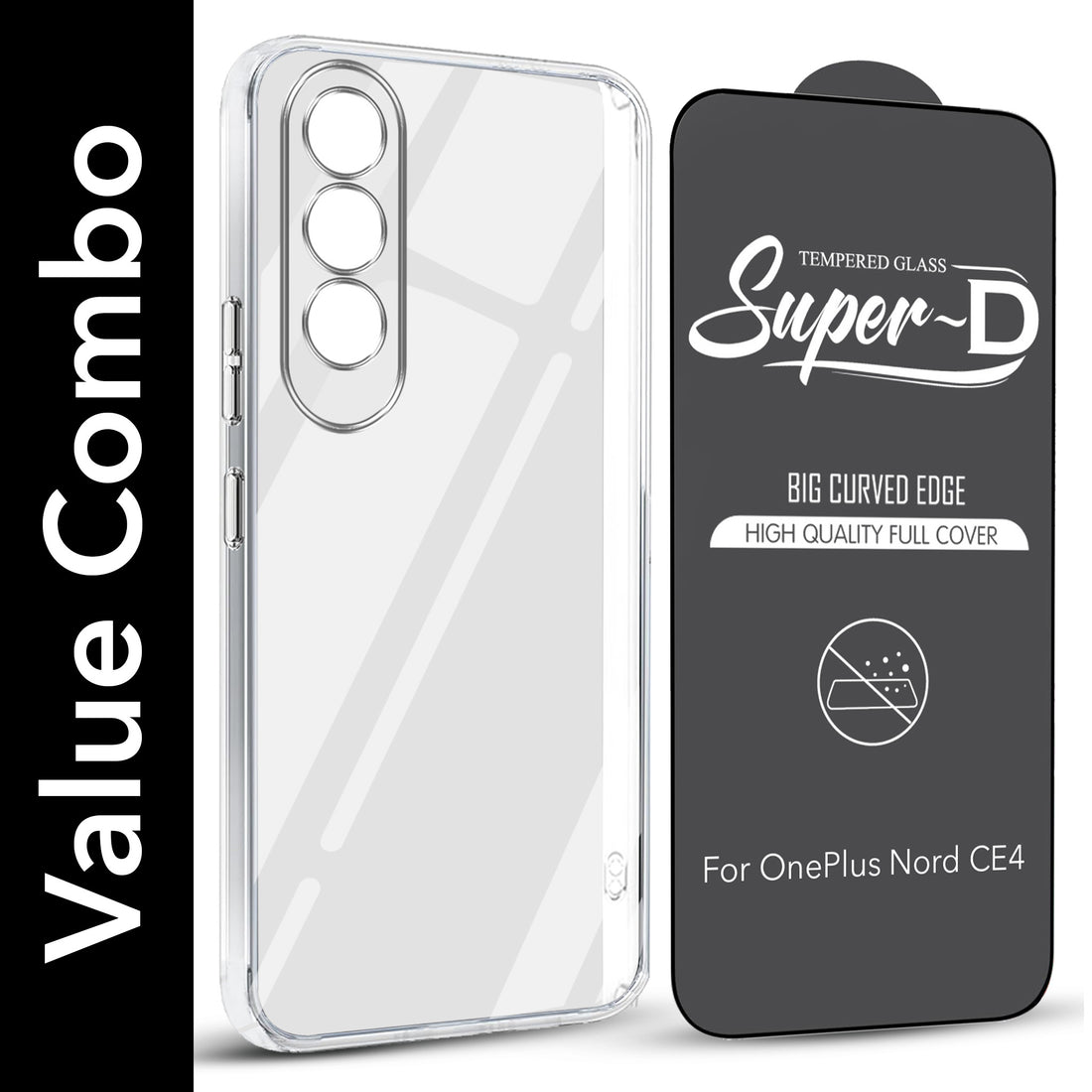 For Oneplus Nord CE 4 Combo with Back Cover and 9H Tempered Glass (Lifetime Anti-Yellow | Sleek Hard Crystal | Oleophobic Coating Screen Glass)