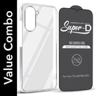 For Vivo Y28s 5G | Vivo T3 Lite 5G Combo with Back Cover and 9H Tempered Glass ( Lifetime Anti-Yellow | Sleek Hard Crystal | Oleophobic Coating Screen Glass)