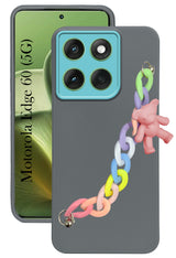 For Motorola Moto Edge 60 Back Cover Case (Wrist Hanging Chain | Teddy Bracelet Charms | Dual Color Matte Finish | Full Camera Protection | Sleek and Professional)