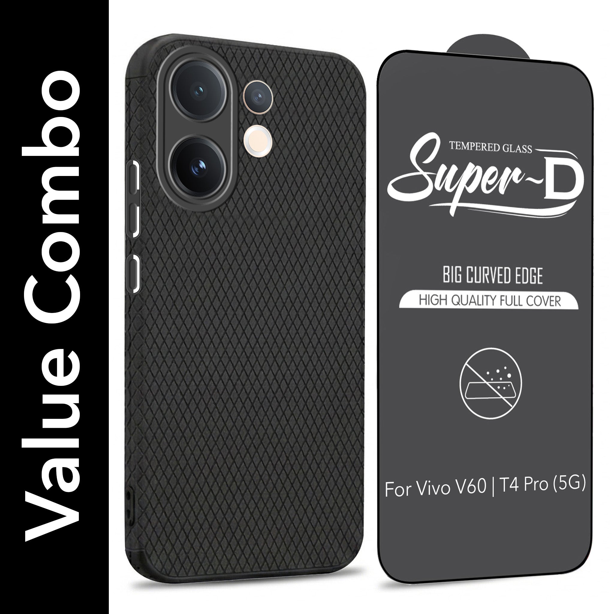 For Vivo V60 | Vivo T4 Pro Combo with Back Cover and 9H Tempered Glass (Liquid Silicone | Camera Protection | Oleophobic Coating Screen Glass)