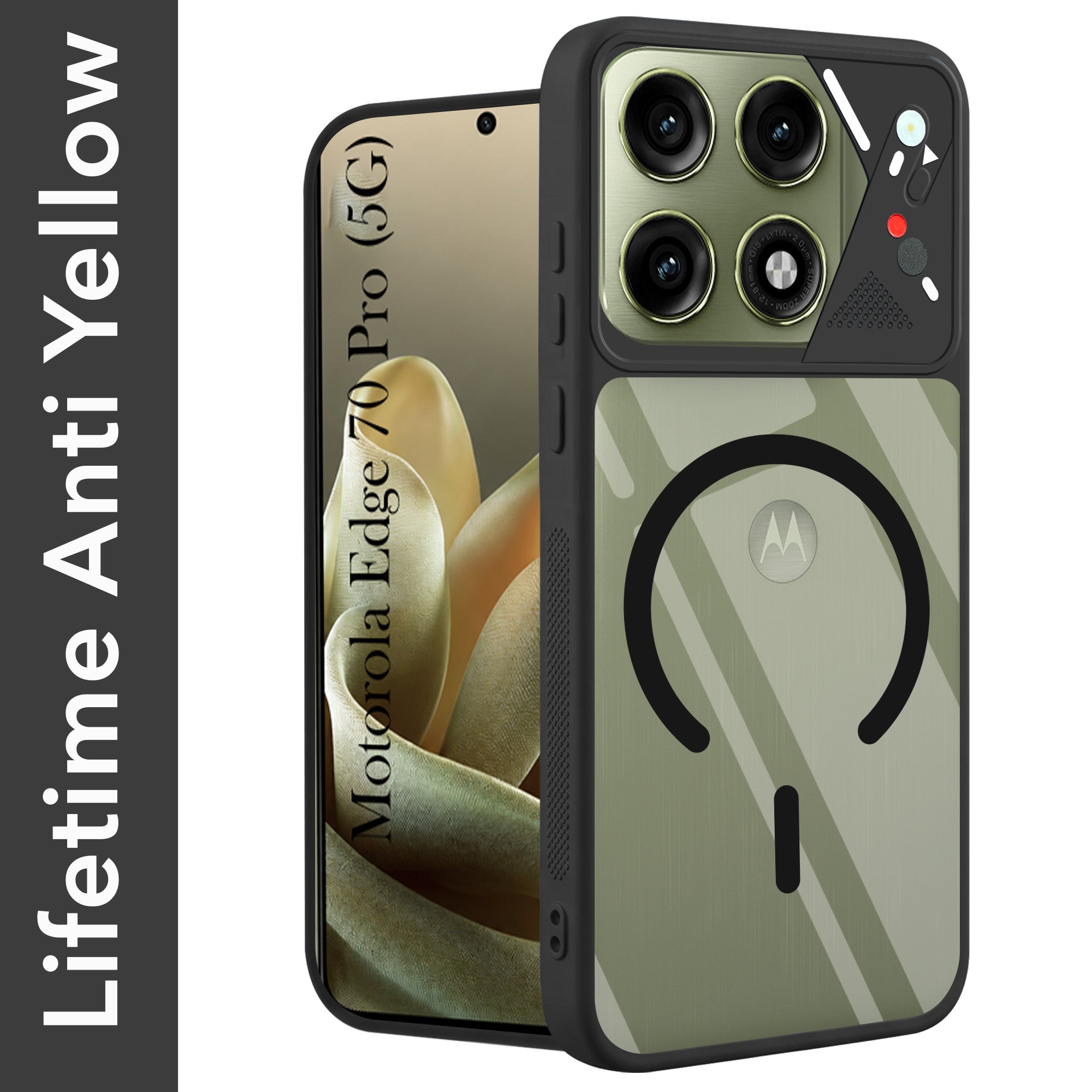 For Motorola Moto Edge 70 Pro Back Cover Case Lifetime Anti-Yellow Clear (Camera Protection | Side Grip | Wireless MagSafe Compatible)