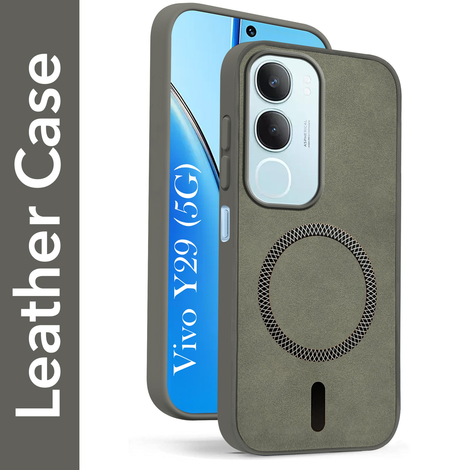 For Vivo Y29 Back Cover Case Leather Finish (MagSafe Compatible Wireless Charging | Soft Touch | Camera Bump Protection)