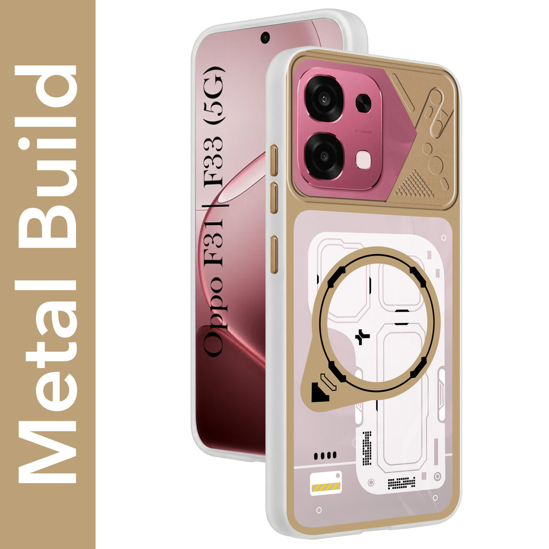 For Oppo F31 5G | Oppo F33 5G Metallic Back Cover Case (Metallic Camera Protection & Buttons | Translucent Milky Shade | Hard Polycarbonate)