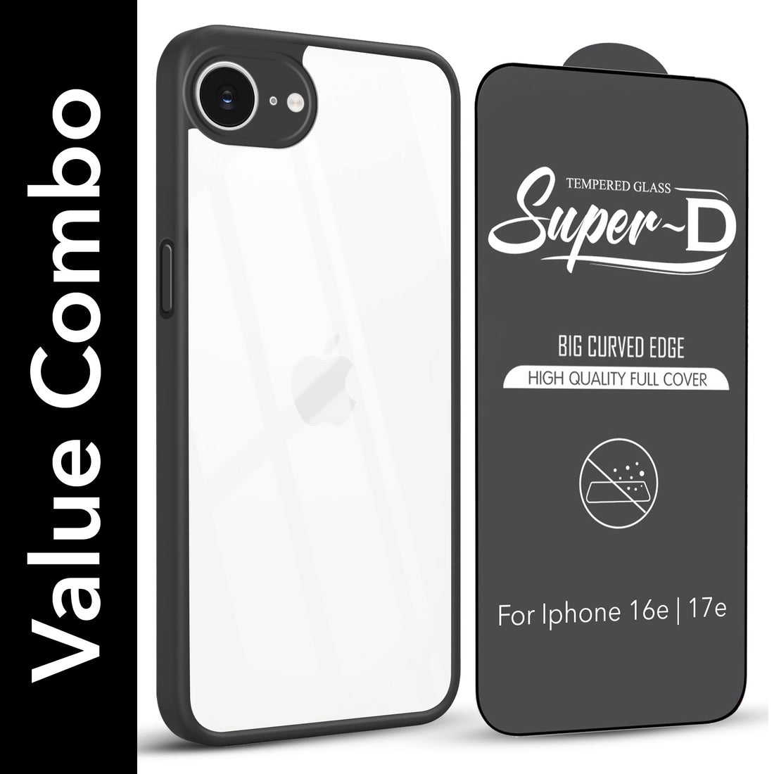 For Apple iPhone 16e | iPhone 17e Combo with Back Cover and 9H Tempered Glass (Lifetime Anti-Yellow | Crystal Clear Shockproof | Oleophobic Coating Screen Glass)