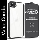 For Apple iPhone 16e | iPhone 17e Combo with Back Cover and 9H Tempered Glass (Lifetime Anti-Yellow | Crystal Clear Shockproof | Oleophobic Coating Screen Glass)