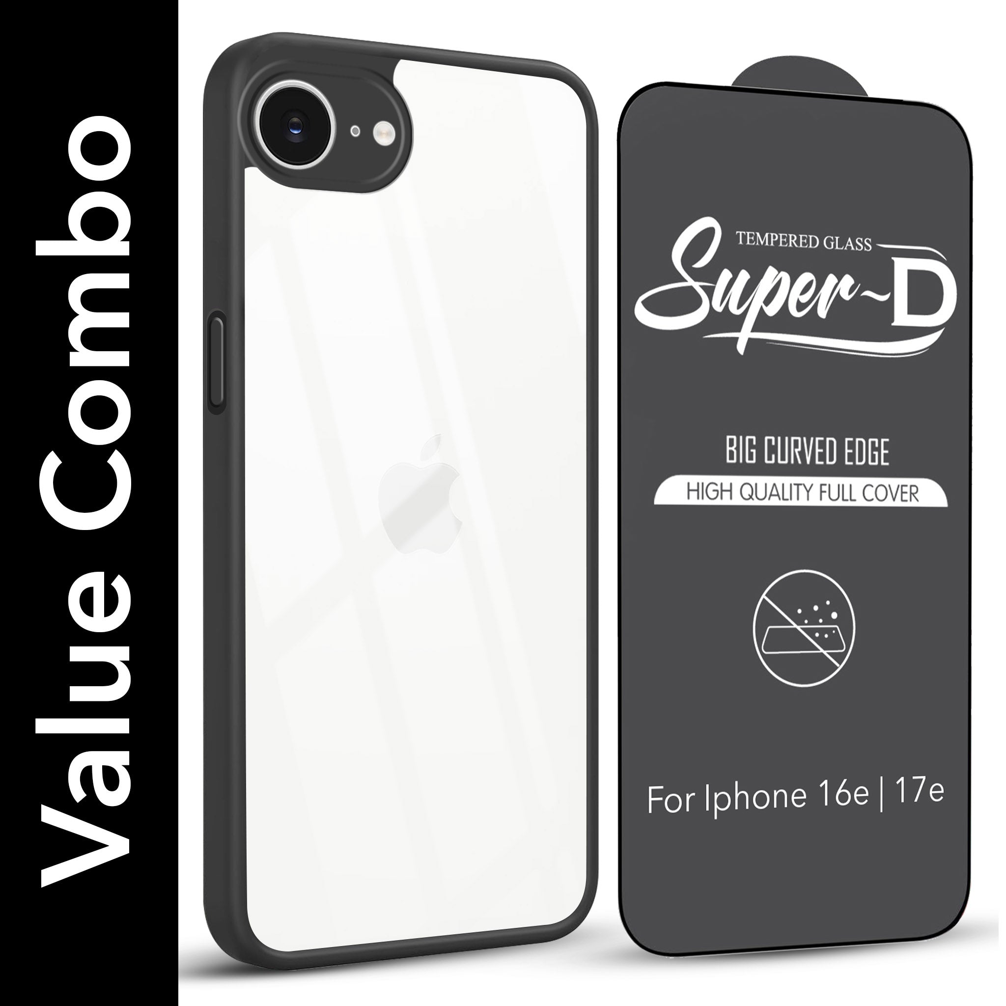 For Apple iPhone 16e | iPhone 17e Combo with Back Cover and 9H Tempered Glass (Lifetime Anti-Yellow | Crystal Clear Shockproof | Oleophobic Coating Screen Glass)