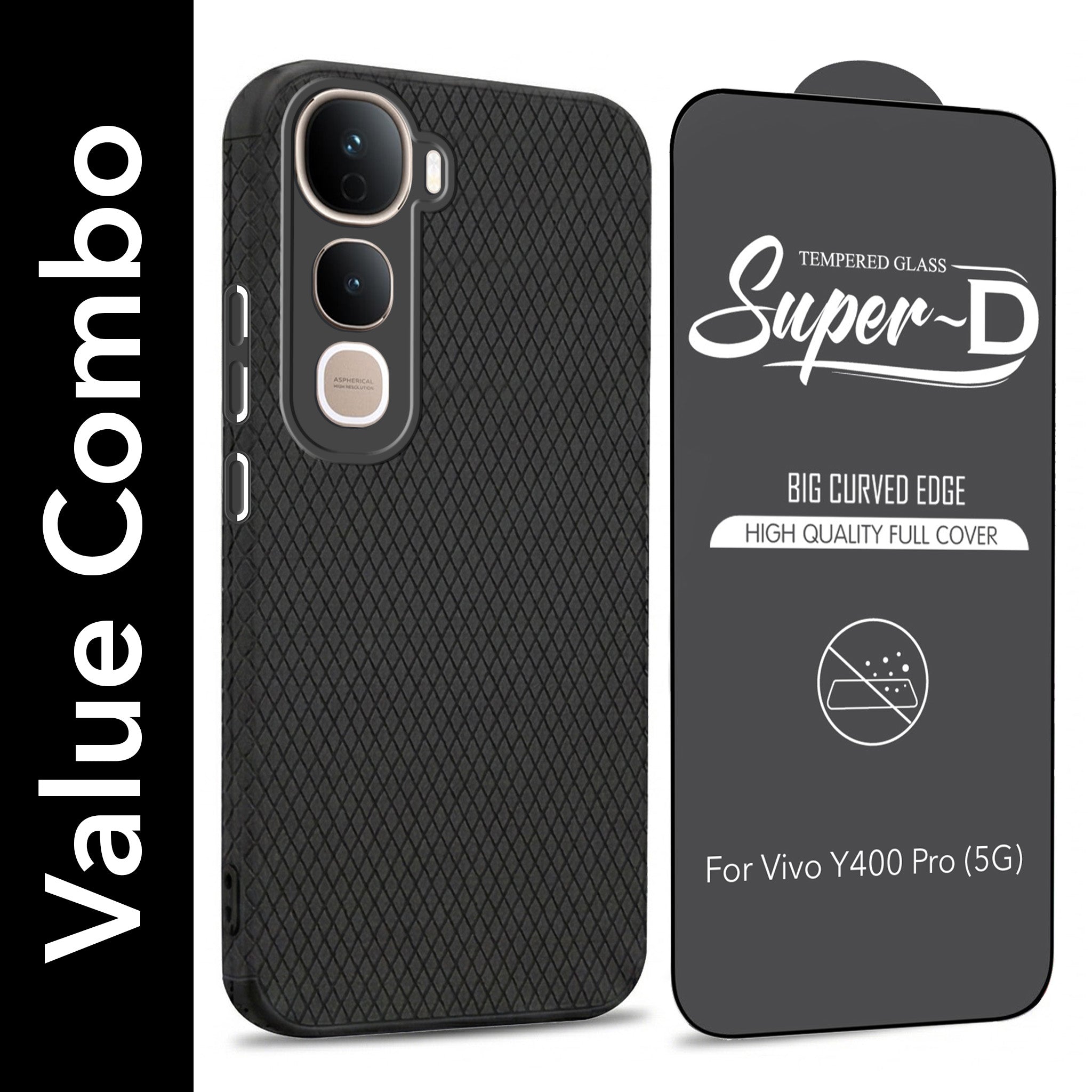 For Vivo Y400 Pro Combo with Back Cover and 9H Tempered Glass (Liquid Silicone | Camera Protection | Oleophobic Coating Screen Glass)