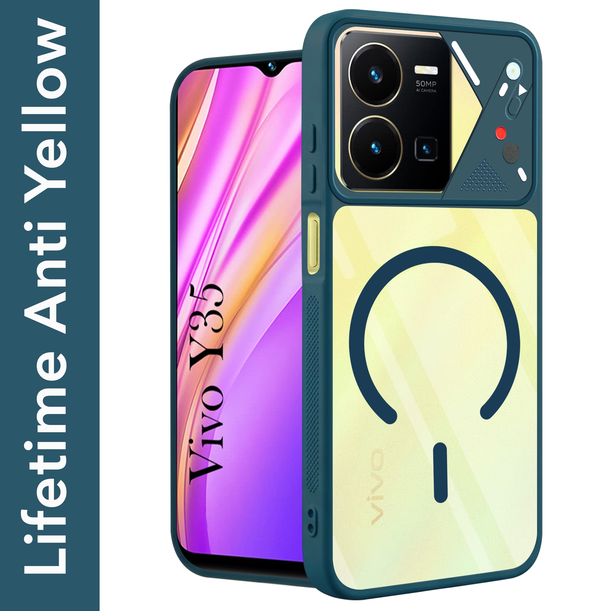 For Vivo Y35 Back Cover Case Lifetime Anti-Yellow Clear (Camera Protection | Side Grip | Wireless MagSafe Compatible)