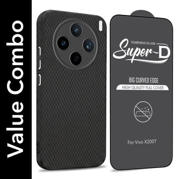 For Vivo X200T Combo with Back Cover and 9H Tempered Glass (Liquid Silicone | Camera Protection | Oleophobic Coating Screen Glass)