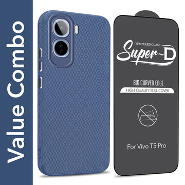 For Vivo T5 Pro 5G Combo with Back Cover and 9H Tempered Glass (Liquid Silicone | Camera Protection | Oleophobic Coating Screen Glass)