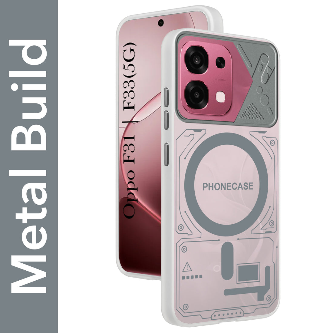 For Oppo F31 5G | Oppo F33 5G Metallic Back Cover Case (Metallic Camera Protection & Buttons | Translucent Milky Shade | Hard Polycarbonate)