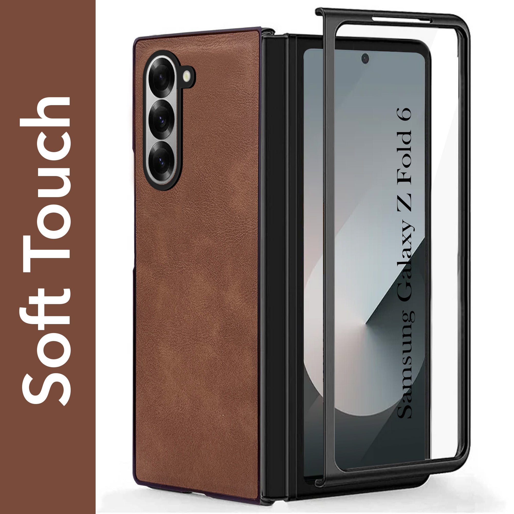 For Samsung Galaxy Z Fold 6 Back Case Cover Premium Genuine Leather (Integrated Front Screen Protector | Inside Microfiber Cloth)