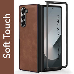 For Samsung Galaxy Z Fold 6 Back Case Cover Premium Genuine Leather (Integrated Front Screen Protector | Inside Microfiber Cloth)