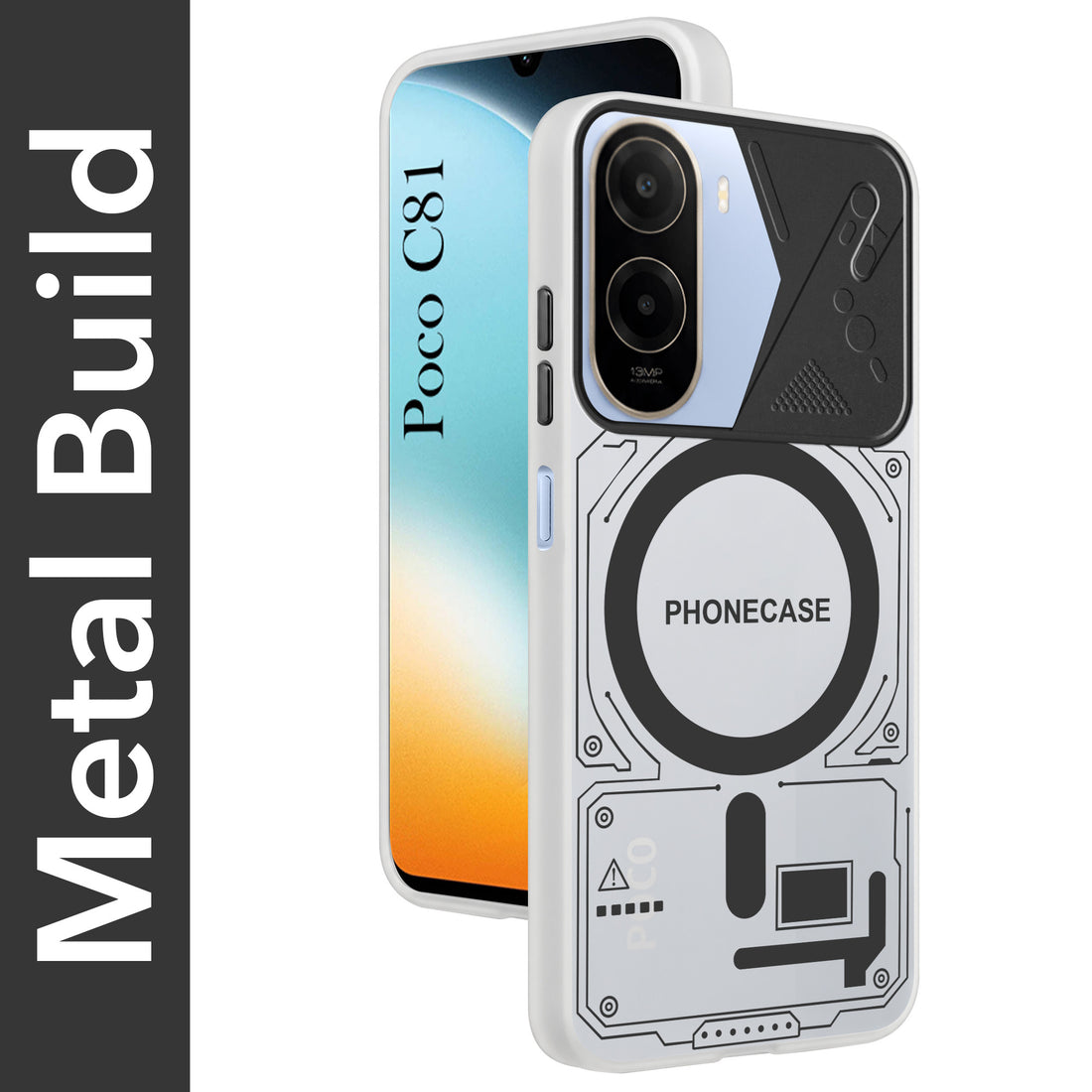 For Poco C81 5G Metallic Back Cover Case (Metallic Camera Protection & Buttons | Translucent Milky Shade | Hard Polycarbonate)