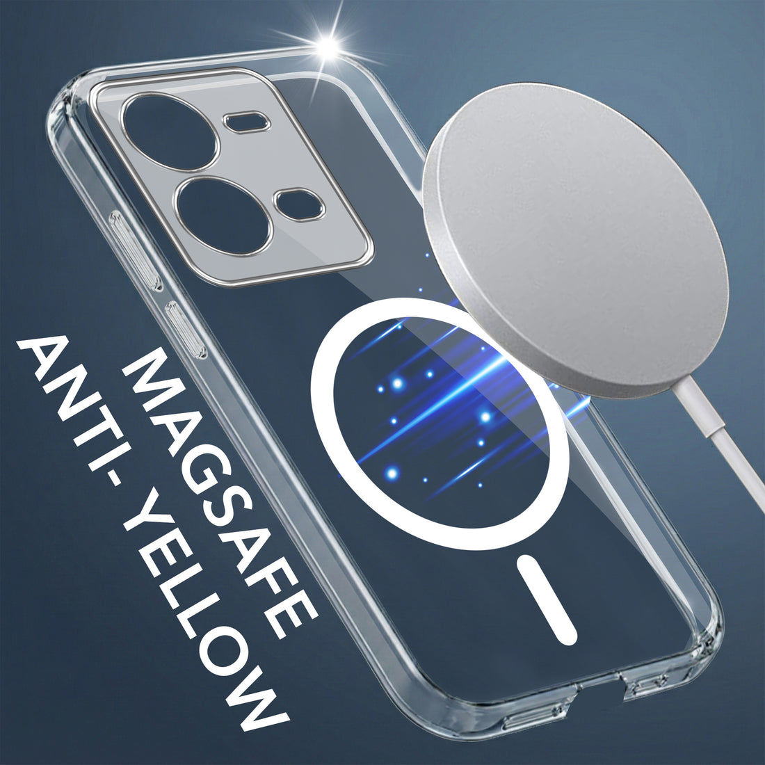 For Vivo V25 5G Back Cover Case Lifetime Anti-Yellow MagSafe Compatible Clear (Sleek Hard Crystal | Shockproof and Camera Protection)