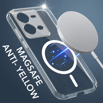For Vivo V25 5G Back Cover Case Lifetime Anti-Yellow MagSafe Compatible Clear (Sleek Hard Crystal | Shockproof and Camera Protection)