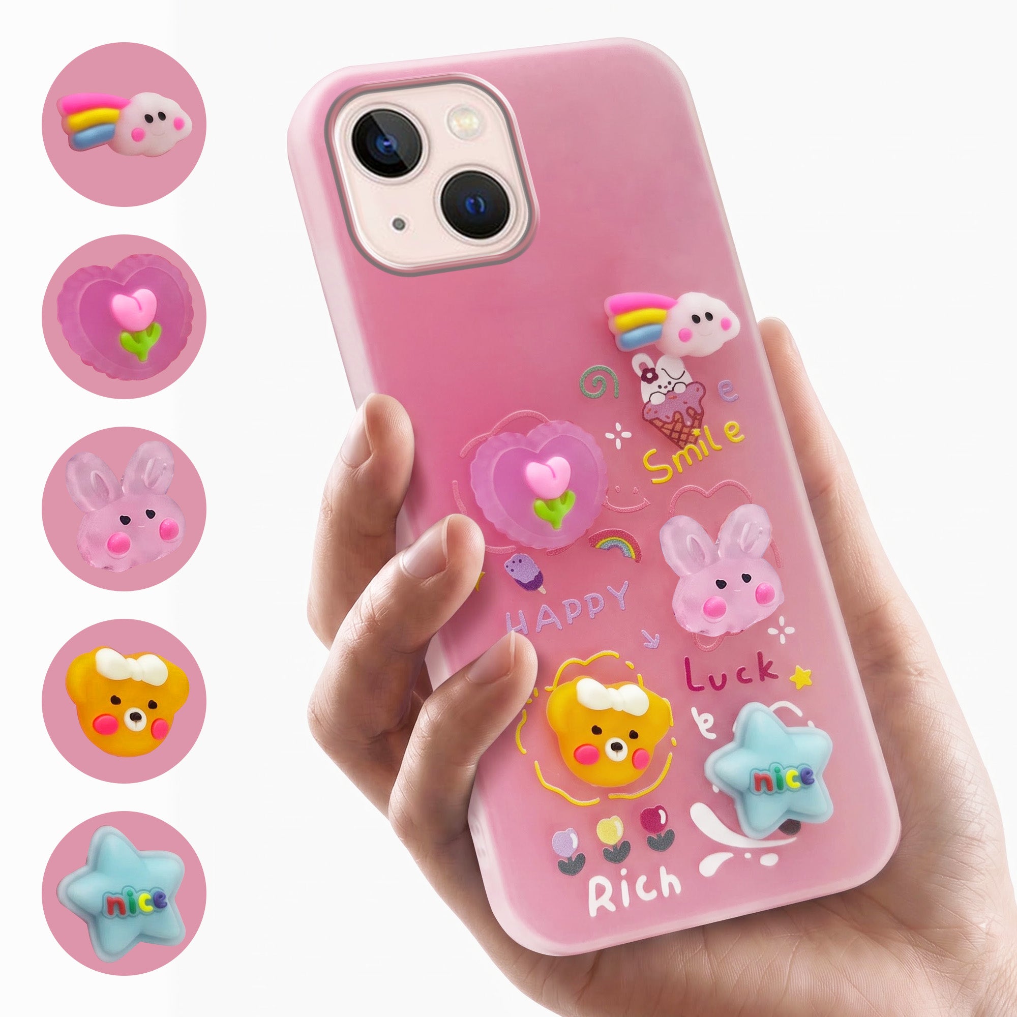 For Apple iPhone 13 Back Cover Case (Cute 3D cartoon charms design | Slim Aesthetic Case for Girls | Camera Protection | Hard Unbreakable)
