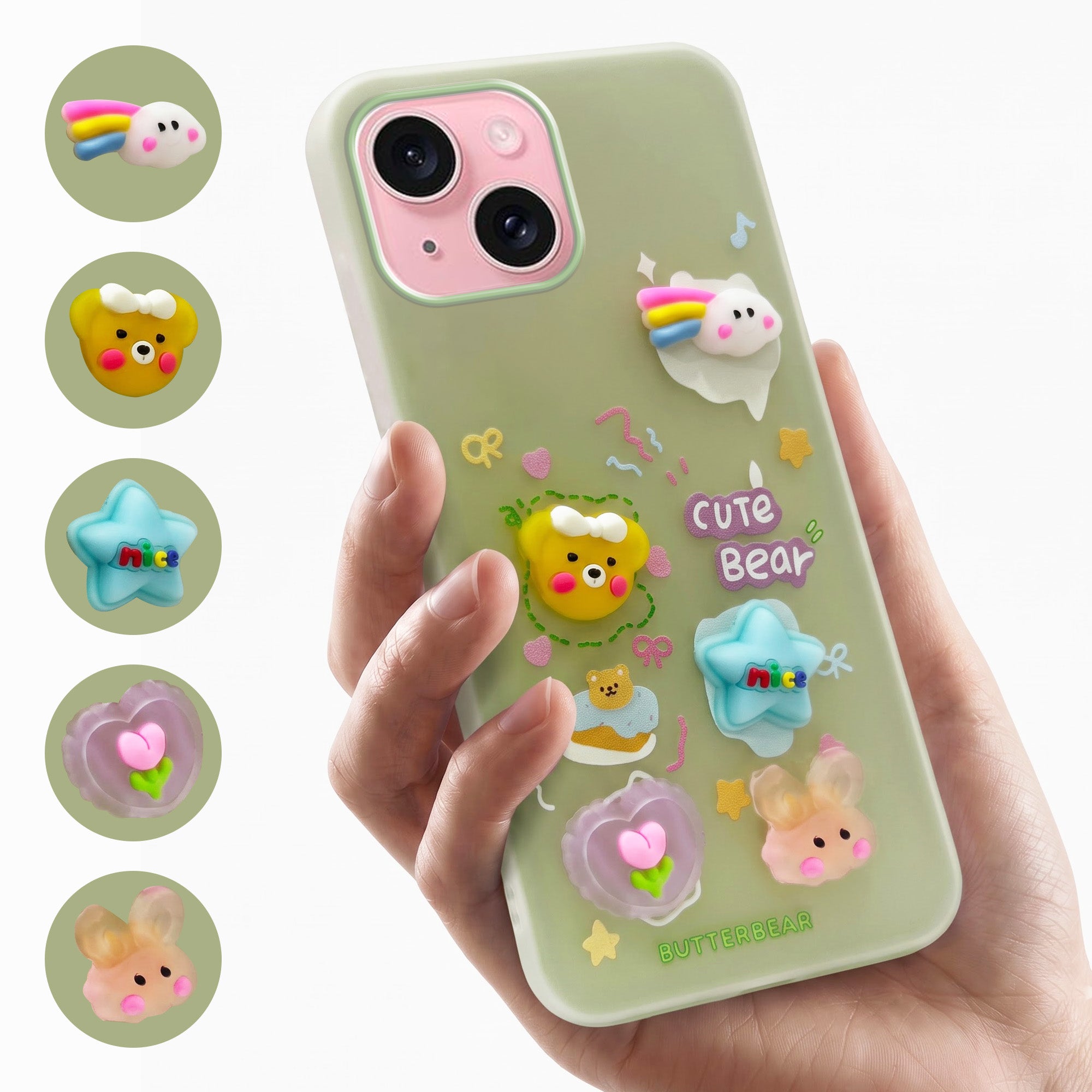 For Apple iPhone 15 Back Cover Case (3D Cute Cartoons | Hard Back Side Soft | Matte Premium Finish | HD Printing)