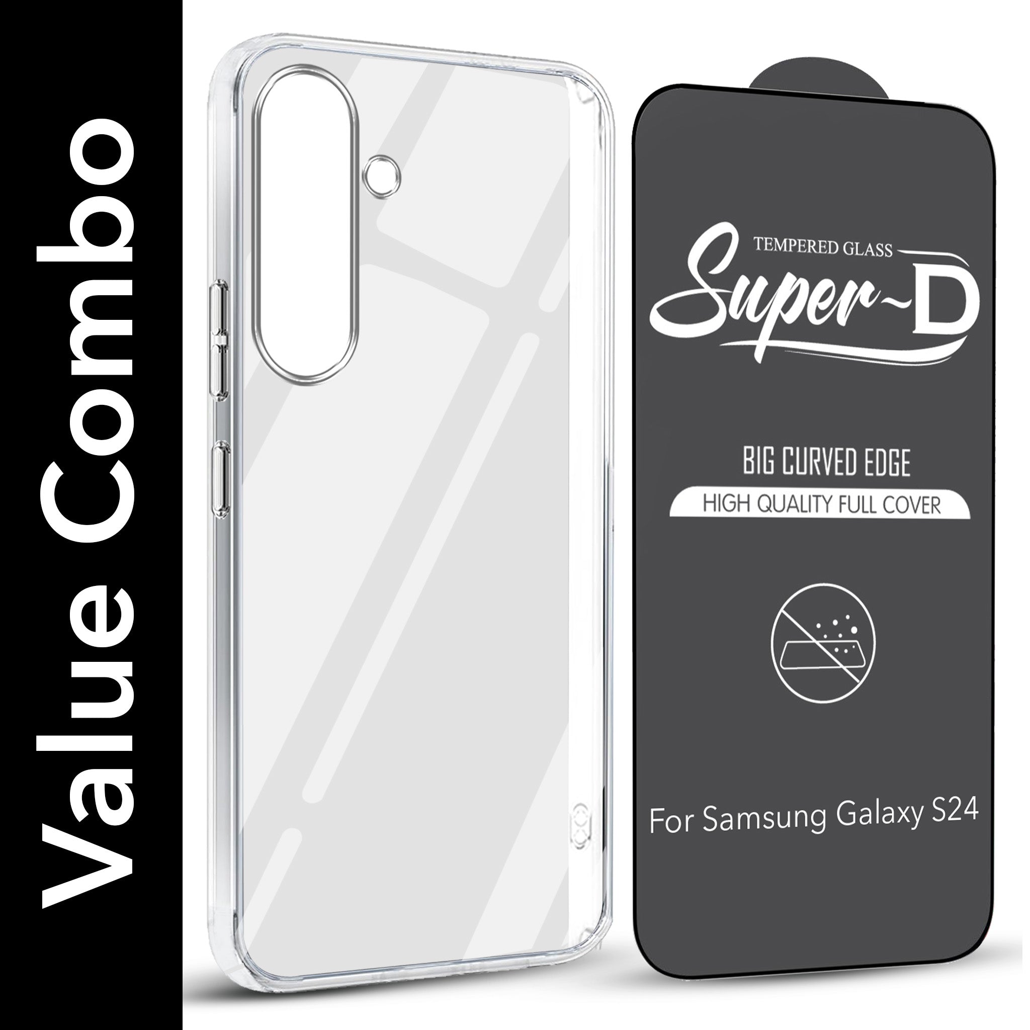 For Samsung Galaxy S24 Combo with Back Cover and 9H Tempered Glass (Lifetime Anti-Yellow | Sleek Hard Crystal | Oleophobic Coating Screen Glass)