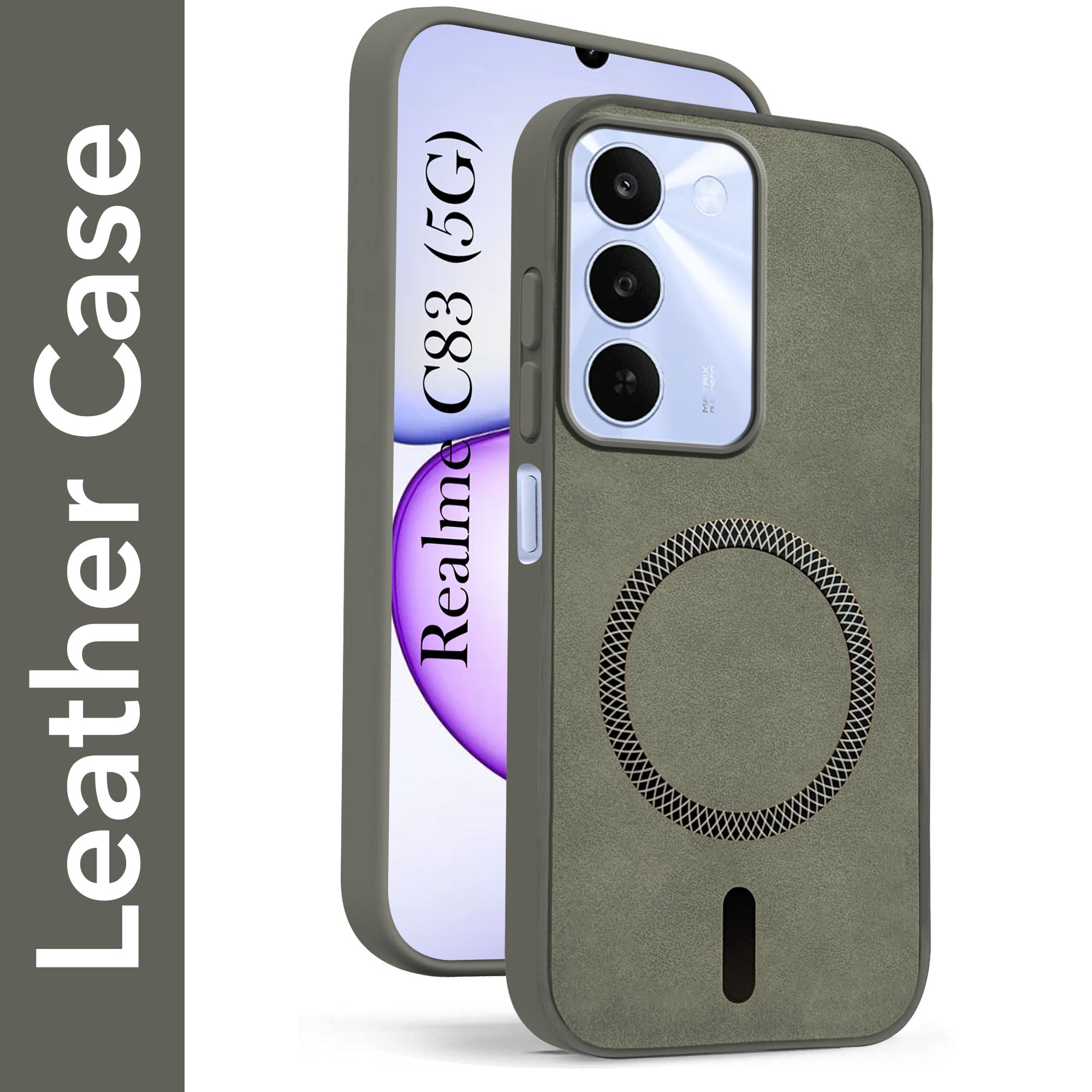 For Realme C83 5G Back Cover Case Leather Finish (MagSafe Compatible Wireless Charging | Soft Touch | Camera Bump Protection)