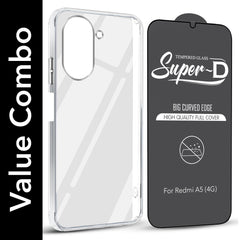 For Redmi A5 4G Combo with Back Cover and 9H Tempered Glass (Lifetime Anti-Yellow | Sleek Hard Crystal | Oleophobic Coating Screen Glass)