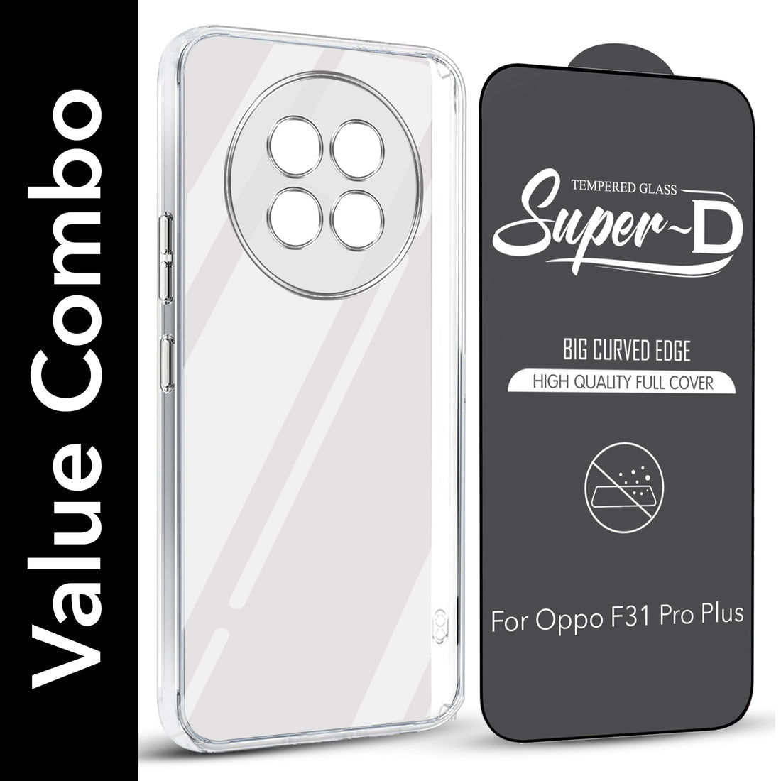 For Oppo F31 Pro Plus Combo with Back Cover and 9H Tempered Glass (Lifetime Anti-Yellow | Sleek Hard Crystal | Oleophobic Coating Screen Glass)
