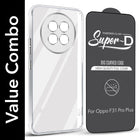 For Oppo F31 Pro Plus Combo with Back Cover and 9H Tempered Glass (Lifetime Anti-Yellow | Sleek Hard Crystal | Oleophobic Coating Screen Glass)