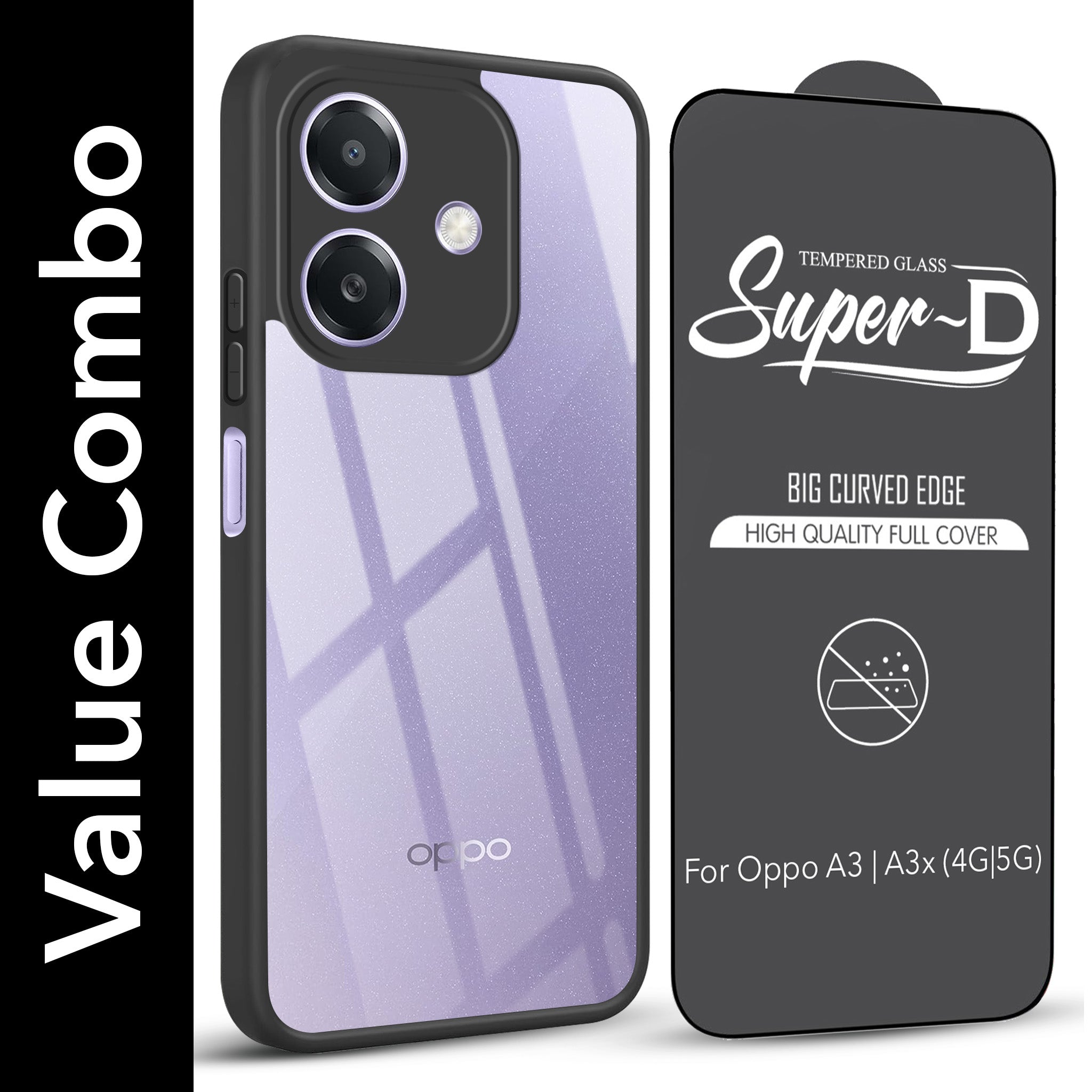 For Oppo A3X (4G/5G) | Oppo A3 5G Combo with Back Cover and 9H Tempered Glass (Lifetime Anti-Yellow | Crystal Clear Shockproof | Oleophobic Coating Screen Glass)