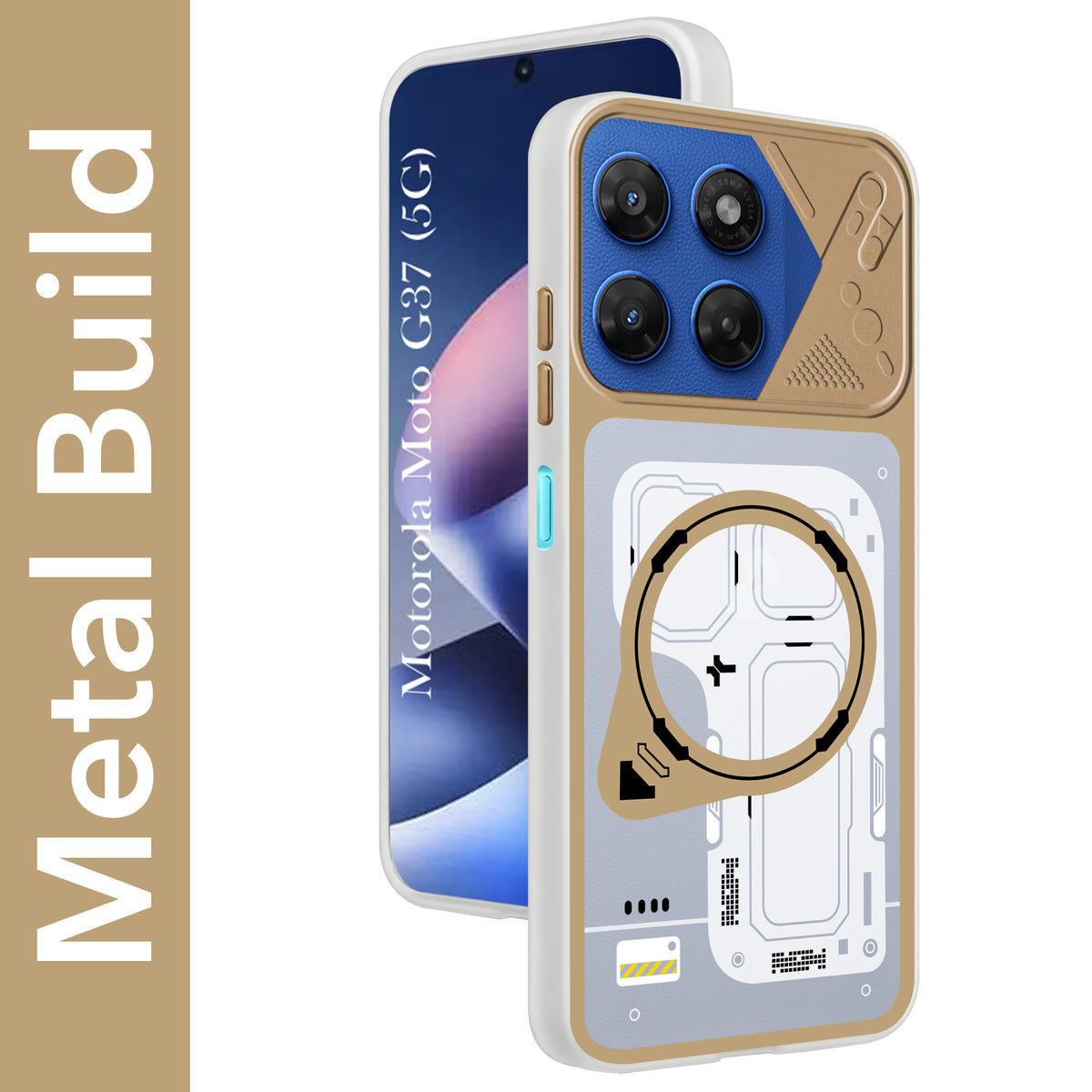 For Motorola Moto G37 Metallic Back Cover Case (Metallic Camera Protection & Buttons | Translucent Milky Shade | Hard Polycarbonate)