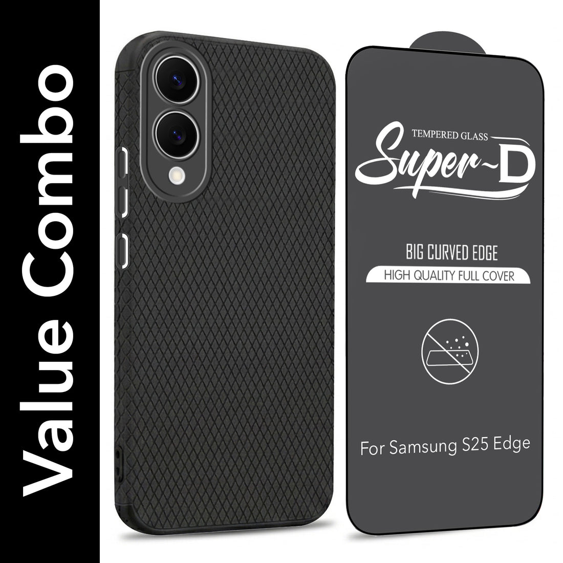For Samsung Galaxy S25 Edge Combo with Back Cover and 9H Tempered Glass (Liquid Silicone | Camera Protection | Oleophobic Coating Screen Glass)