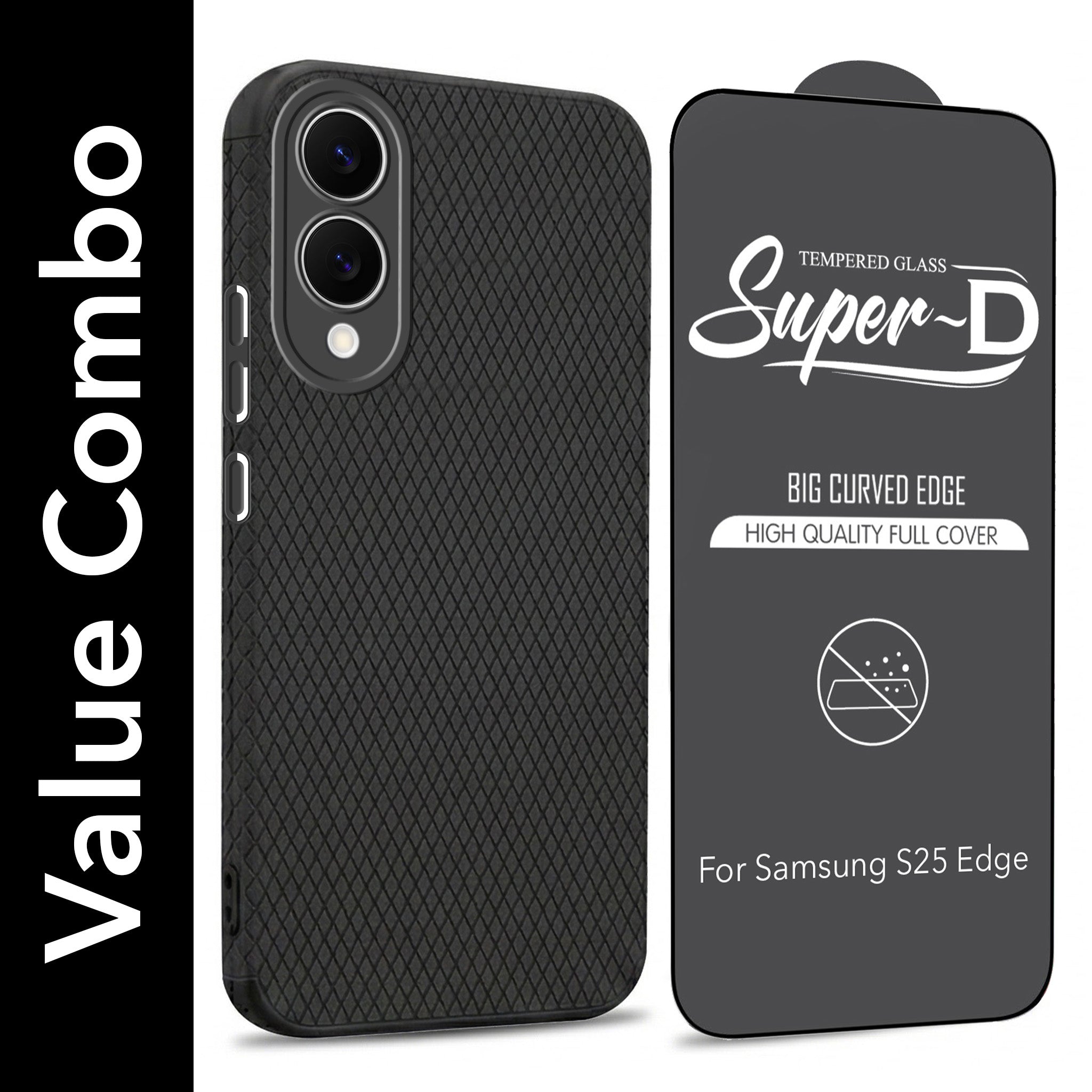 For Samsung Galaxy S25 Edge Combo with Back Cover and 9H Tempered Glass (Liquid Silicone | Camera Protection | Oleophobic Coating Screen Glass)