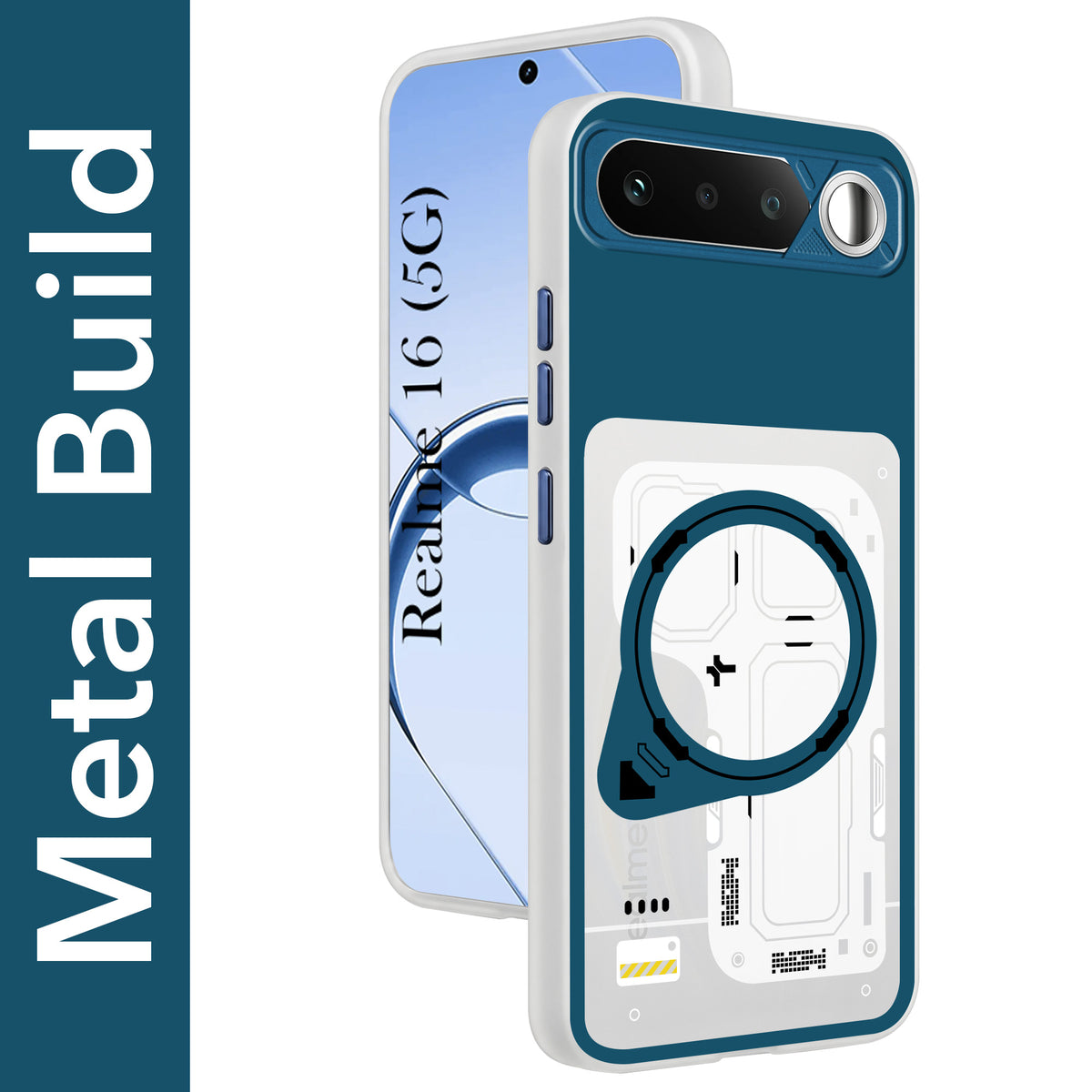 For Realme 16 Metallic Back Cover Case (Metallic Camera Protection & Buttons | Translucent Milky Shade | Hard Polycarbonate)