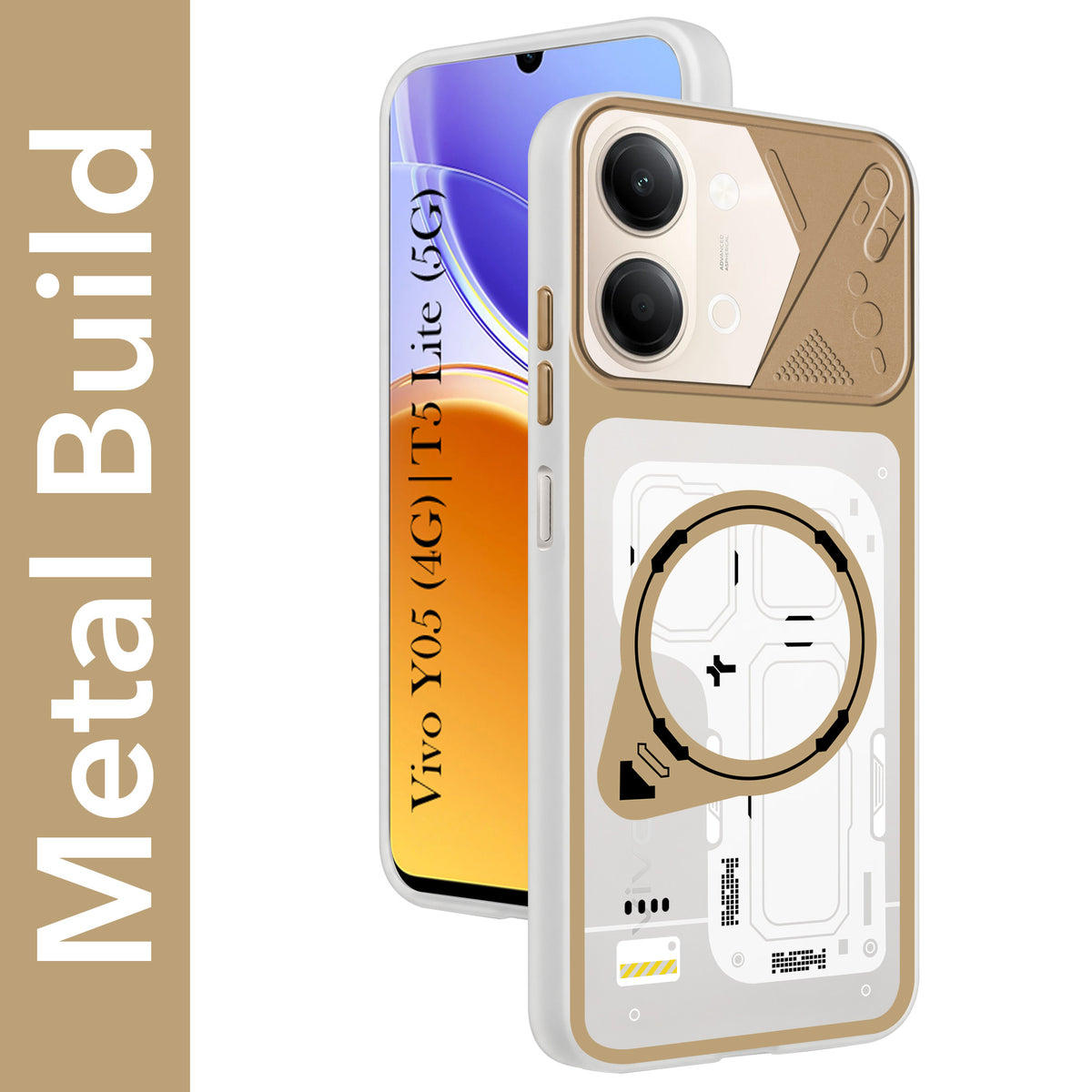 For Vivo Y05 4G | Vivo T5 Lite 5G Metallic Back Cover Case (Metallic Camera Protection & Buttons | Translucent Milky Shade | Hard Polycarbonate)