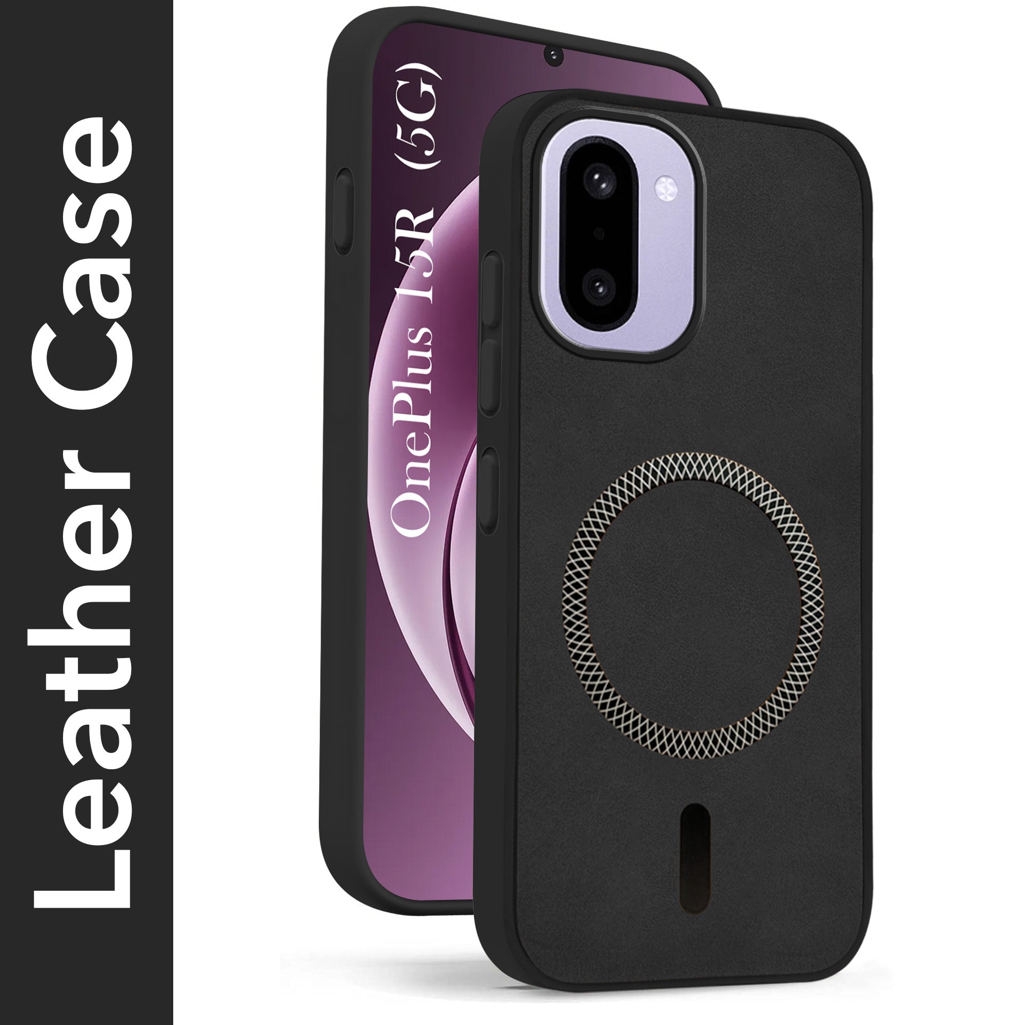 For OnePlus 15R Back Cover Case Leather Finish (MagSafe Compatible Wireless Charging | Soft Touch | Camera Bump Protection)