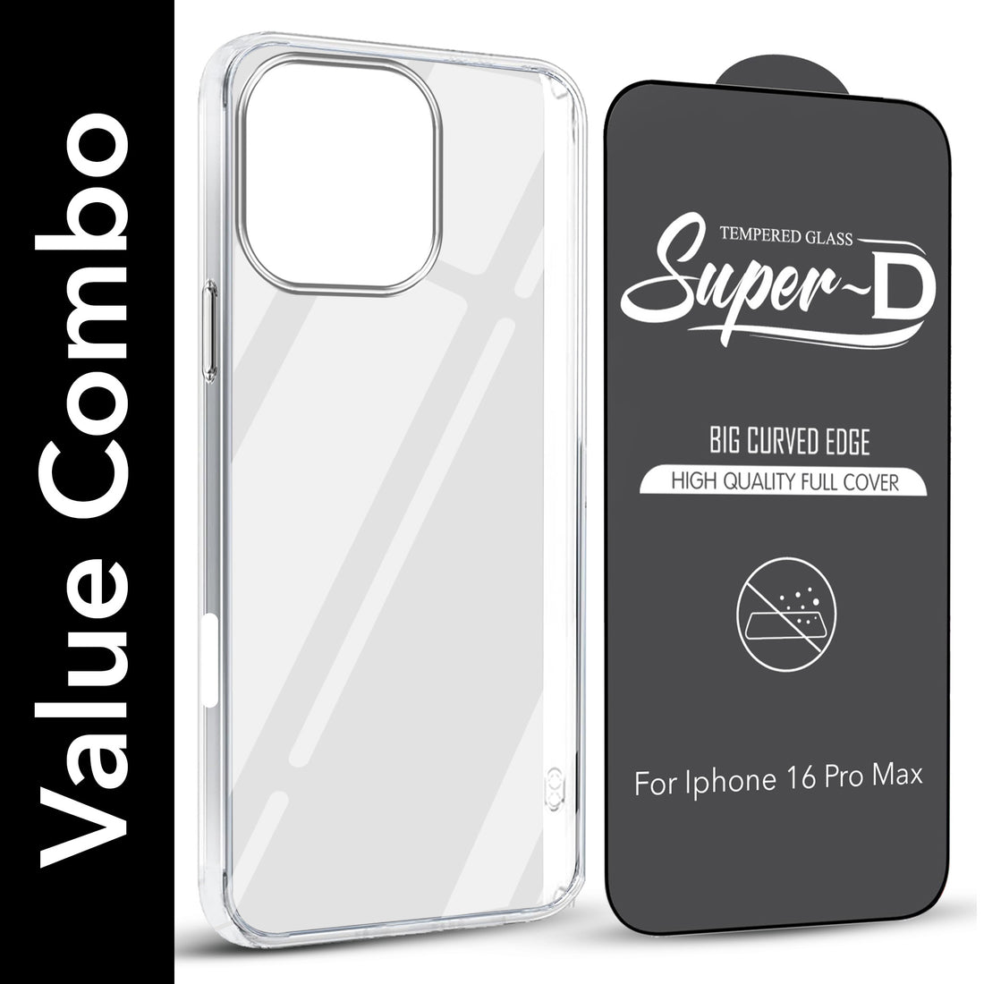 For Apple iPhone 16 Pro Max Combo with Back Cover and 9H Tempered Glass (Lifetime Anti-Yellow | Sleek Hard Crystal | Oleophobic Coating Screen Glass)