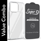 For Apple iPhone 16 Pro Max Combo with Back Cover and 9H Tempered Glass (Lifetime Anti-Yellow | Sleek Hard Crystal | Oleophobic Coating Screen Glass)