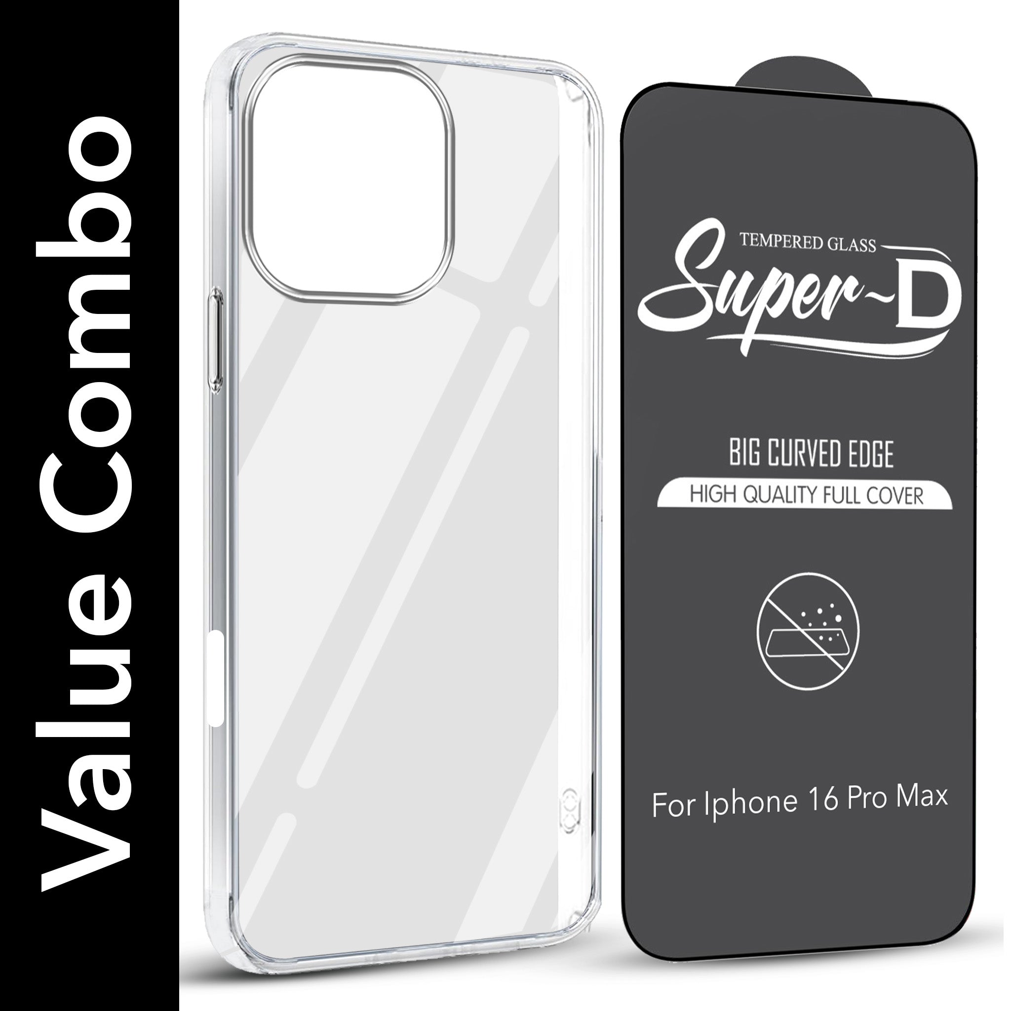 For Apple iPhone 16 Pro Max Combo with Back Cover and 9H Tempered Glass (Lifetime Anti-Yellow | Sleek Hard Crystal | Oleophobic Coating Screen Glass)