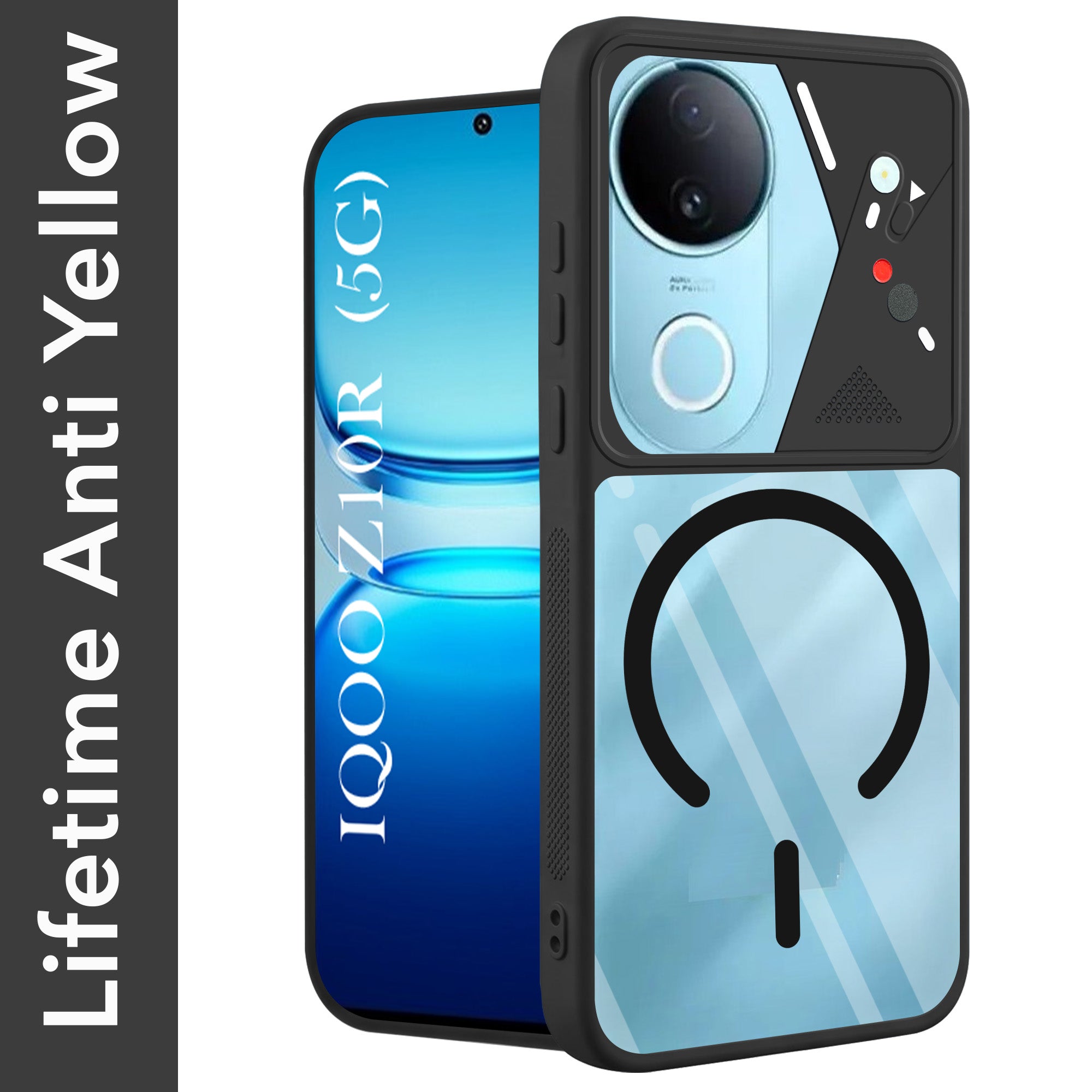 For Vivo iQOO Z10R Back Cover Case Lifetime Anti-Yellow Clear (Camera Protection | Side Grip | Wireless MagSafe Compatible)